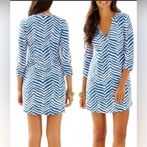 Lilly Pulitzer‎ Rossmore Indigo Zebron Dress Size XS Pima Cotton Resort Coastal